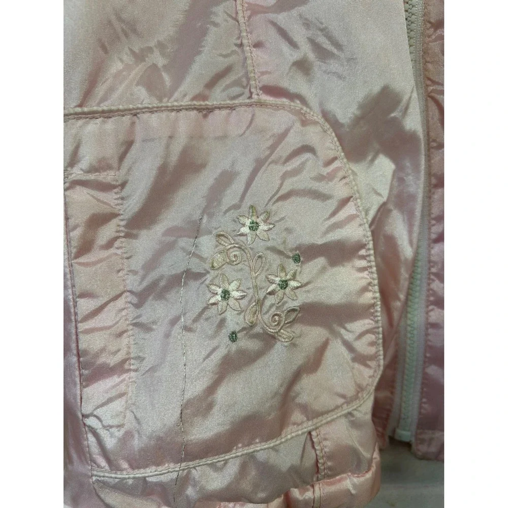 Vintage Skyline Girls Pink Hooded Puffer Jacket Fleece Lined Floral Size 5/6